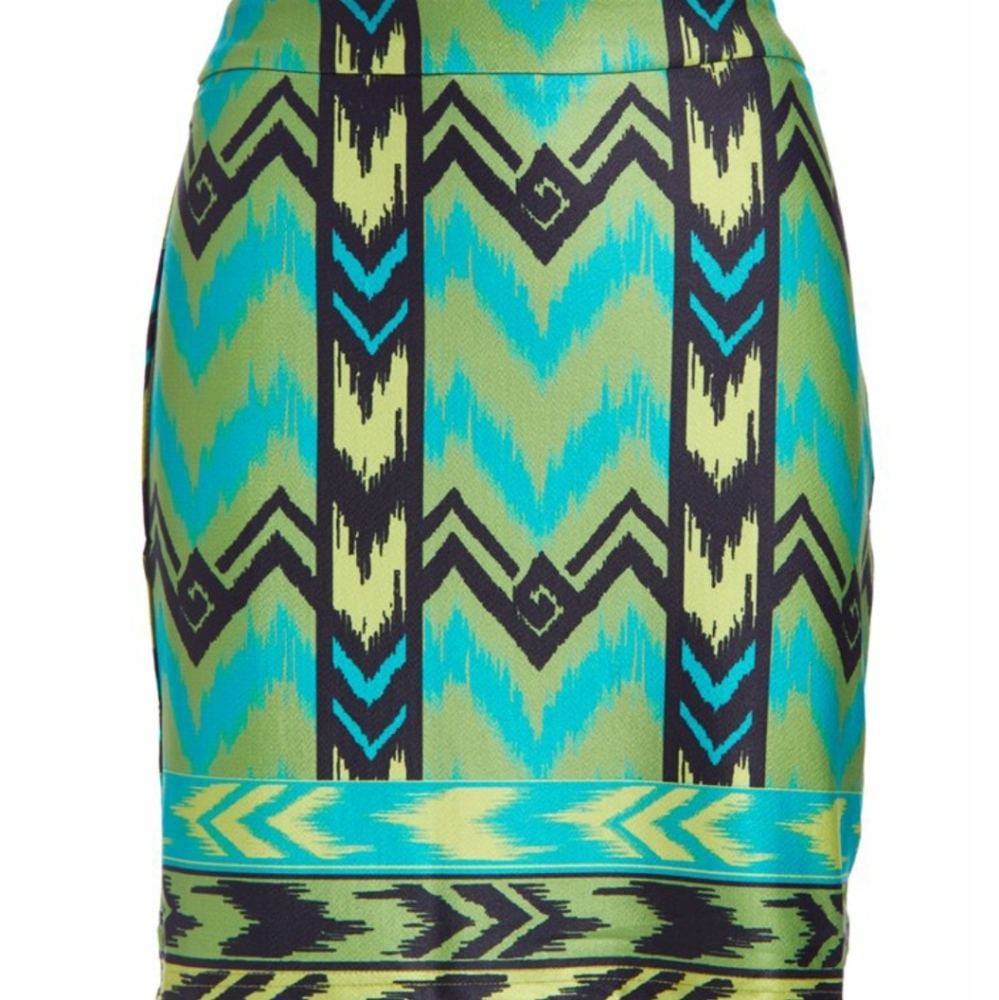Dark Green Tribal Print Pencil Skirt